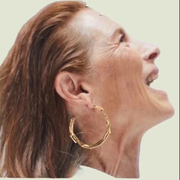 ALEXIS BITTAR NEW Gold Textured Crystal Custom Sculpted Chain Link Hoop Earrings - Picture 9 of 15